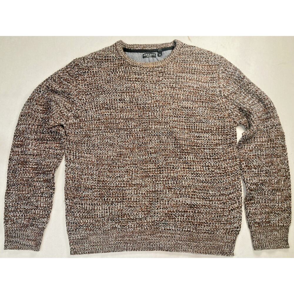 Brave Soul Knit Sweater Mens Beige Brown Crew Neck Chunky Pullover XL